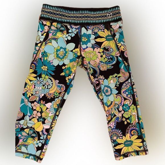 Trina Turk Cropped Leggings - XS blue black multi print., nylon spandex - Picture 1 of 6
